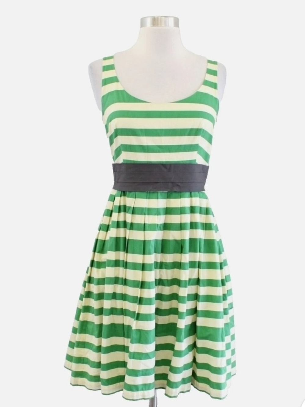 Anthropologie Green & Cream Striped Midi Dress Size 10 $60 EUC